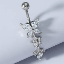 Rhinestone Butterfly Belly Button Ring Woman Fashion Body Piercing Navel Ring Jewelry Retail Surgical Steel Bar 2024 - buy cheap