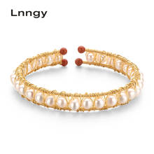 Lnngy pulseira 14k de ouro torcido com pérolas cultivadas em água doce natural, bracelete de 5.5-6mm, joias femininas para presente 2024 - compre barato