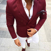 ANNIEBRITNEY Burgundy 2 Piece Slim Men Suit With White Pants Tailor Made Skinny Groom Wedding Tuxedo Prom Wedding Men Suit Set 2024 - buy cheap