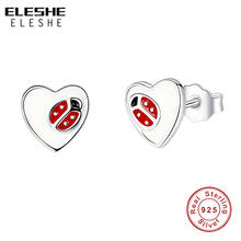 100% 925 Sterling Silver Heart Ladybug Stud Earrings with Enamel Small Earrings for Women Children Girls Kids Jewelry 2024 - buy cheap