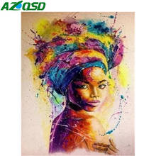 Azqsd pintura a óleo por número, mulher africana, desenho em tela pintura por números em tela, retrato kits, presentes pintados à mão 2024 - compre barato