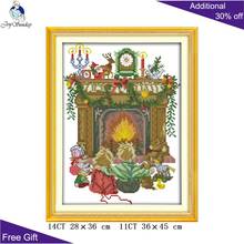 Joy Sunday Stove RA039 14CT 11CT Counted and Stamped Home Decor Children Sit Down Around The Stove Christmas Cross Stitch kits 2024 - buy cheap