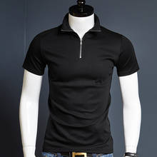 Camiseta masculina preta com zíper e gola alta, camiseta de algodão de manga curta para homens, roupa de tamanho grande 2024 - compre barato