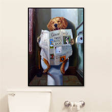 Cute Posters and Prints Bathroom Room Decor Wall Art Prints Funny Dog Toilet Reading Paper Home Decorative Nordic Canvas Art 2024 - buy cheap