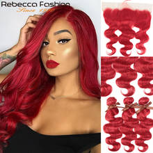 Mechones rojos con cierre coloreados 1B99J, cabello brasileño Borgoña, onda corporal, 3 mechones con cierre, cabello humano ondulado 2024 - compra barato