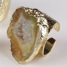 Anillo de oro martillado abierto Ajustable para mujer, accesorio grande de color champán, beige, amarillo, Geoda, druzy, cristal, piedra, cuentas, charm 2024 - compra barato