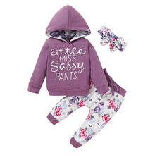 0-24M  Infant Baby Girls Hooded Long Sleeve T-Shirts Tops Pants Headband Clothes 3Pcs Outfit Sets 2024 - buy cheap
