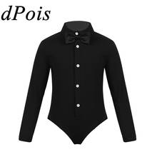 Camisa de baile de salón de Tango Latino para niños, leotardo para niño, peleles con pajarita, Top, Ropa de baile moderna, disfraces 2024 - compra barato