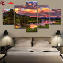 5D DIY Diamond Painting Natural scenery, sunset, mountains, river Full Square Round Drill Embroidery Cross Stitch Decor5 PCS 2024 - buy cheap