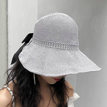 Chapéu viseiras de verão feminino, chapéu de sol dobrável, aba larga, chapéu de palha na moda, para praia, com proteção uv, novo, 2021 2024 - compre barato