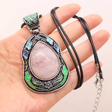 Vintage Natural Gems stone Necklace Lapis lazuli Rose Crystal Pendants for Ladies Necklace Antique silver Jewelry Gift 2024 - buy cheap