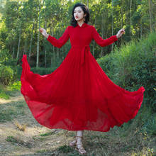 Женское красное платье с капюшоном в стиле ретро, летнее шифоновое платье с рукавом девять точек, пляжное платье феи m150, 2020 2024 - купить недорого