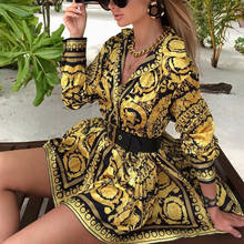 Elegant Printed Shirt Dress Women Vintage Long Sleeve Party Dress Mini Short Autumn Dresses Streetwear Spring Clothing 2021 New 2024 - buy cheap