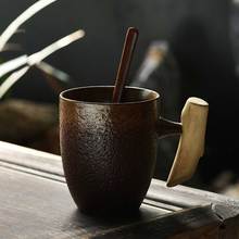 Vintage Style Cera Coffee Mug Tumbler Rust Glaze Tea Milk Water Cup with Wooden Handmade Espresso Utensils Teaware Stoneware 2024 - buy cheap