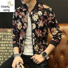 Harajuku Colorful Floral Printed Mens Plus Size 6XL Winter Padeed Coat Party Casual Slim Fit Stand Collar Bomber Jacket 2024 - buy cheap