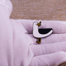 A Bird Eating Banana Enamel Pin Lovely Black White Brooch For Lapel Coat Scarf Sweater Badge 2024 - buy cheap