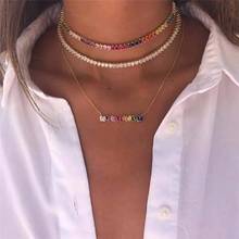 11.11 Trendy Vintage Women Rainbow Cubic Zirconia Bar Geometric Pendant Chain Necklace Jewelry Gift Mini Party Jewelry Accessory 2024 - buy cheap