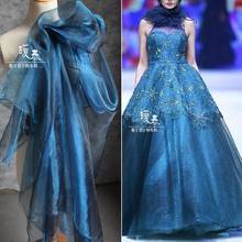 Lustre Glazed Tulle Fabric Peacock Blue DIY Background Decor Veil Stage Skirt Gown Wedding Dress Designer Fabric 2024 - buy cheap