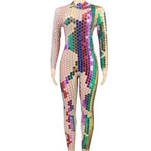 Colorful Rhinestone Sequin Perspective Jumpsuit Women Club Party Rompers Mesh See Through Bodysuit Singer Dancer Stage Outfits 2024 - buy cheap