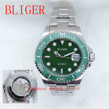 Bliger relógio masculino de 43mm, mostrador verde, vidro de safira, moldura de cerâmica, lupa de data, movimento automático nh35/miyota 2024 - compre barato