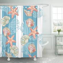 Cortina de ducha con diseño de estrellas y conchas de Coral azul, visillo de tela impermeable con diseño de peces de colores, rayas infinitas, 72x72 pulgadas, con ganchos 2024 - compra barato