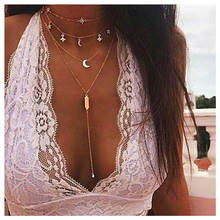 4 Pcs/Set Exquisite Women Necklaces Moon Star Crystal Pendant Clavicle Chain Multilayer Gold Long Necklace Set Fashion Jewelry 2024 - buy cheap