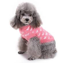 Jersey para perro, traje cálido de Navidad e invierno, suéter tejido acrílico de ganchillo, ropa de cuello redondo con corazón de amor rosa 2024 - compra barato