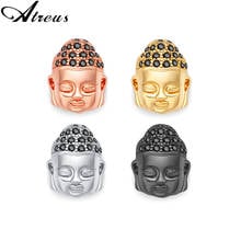 3 pçs/lote CZ Cristal Encantos Cabeça de Cobre Spacer Beads Sorte Bodhisattva Buddha Religioso Micro Pave Contas Loose Para Fazer Jóias 2024 - compre barato