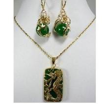 Free Shipping  Wholesale fast SHIPPING >>>>Charming Green stone Dragon Pendant necklace earring set Natural jewelry 2024 - buy cheap