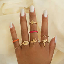 Новое модное кольцо в виде морской звезды с морским элементом, веселое кокосовое кольцо, 8 шт., женское ювелирное изделие, подарок 2024 - купить недорого