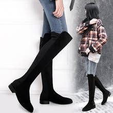 Осенне-зимние сапоги выше колена в стиле пэчворк женская обувь эластичные высокие сапоги на высоком каблуке женские сапоги на толстом каблуке Большие размеры 2024 - купить недорого
