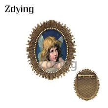 Zdying-broches de forma ovalada de la Virgen María, clásico, insignia, cabujón de cristal, cúpula de fotos, alfileres de Metal, joyería islámica AT22 2024 - compra barato