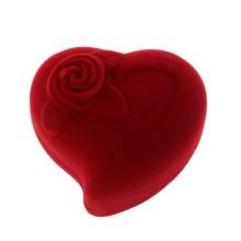 Double Wedding Rings Box Velvet Heart Shape Red Rose Flower Box Jewelry Display 2024 - buy cheap