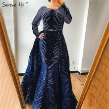 Serene Hill Luxury Navy Blue Latest Design Evening Dress 2020 Long Sleeves A-Line Sexy Formal Party Gown CLA60914 2024 - buy cheap