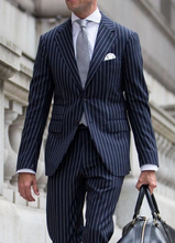 New Navy Blue Striped Suit Men Vintage Tailored Slim Business Suits Dinner Suits Prom Dresses Groom Wear  2 Pieces(Jacket+Pants) 2024 - buy cheap