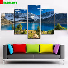 Pintura de diamantes de lago de montaña, bordado de diamantes de 5 paneles, taladro cuadrado redondo completo 5d, decoración de mosaico artesanal g272 2024 - compra barato