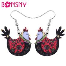 Bonsny Acrylic Anime Floral Hen Chicken Fowl Earrings Farm Animal Drop Dangle Jewelry For Women Girls Teens Kids Charm Gift Bulk 2024 - buy cheap