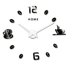 Coffee Cups 3D Self-adhesive Wall Clock Silent Large Clock Home Letters Digital Wall Clocks Sticker Home Decor 2024 - buy cheap