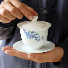 Cuenco de cerámica de barro de Jade pintado a mano, tazón de cubierta de tres fuerzas, tazón grande de Kung Fu de tres fuerzas, taza de té de cerámica hecha a mano Gaiwan 2024 - compra barato