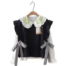 Women Sets White Peter Pan Collar Petal Sleeve Cartoon Print Blouse And Ruffles Patchwork Sleeveless Vest Two Piece Set Clothes 2024 - buy cheap