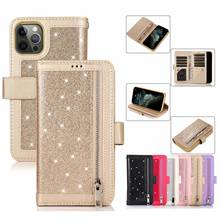 Glitter Mobile Phone Bag Case For iPhone 12 Pro Max 13 11 XS Max XR X SE 2020 7 8 Plus 6s 12Mini Zipper Wallet Card Leather Case 2024 - buy cheap