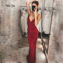 Weiyin AE0560 Elegant luxury V Neck Sequin Evening dresses long vestido de festa longo prom dress robe de soiree longue robe 2024 - buy cheap