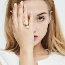 HUANZHI 2019  Fashion Hot Selling Europe Fashion Rings Simple Double Imitation Pearl Finger Rings for Women Girls Party Jewelry 2024 - buy cheap