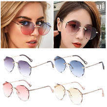 Óculos de sol sem aro uv400, óculos de sol vintage para o verão, lentes de corte de diamante largas, sem armação 2024 - compre barato