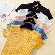 2021 Korea Summer Pullover Knitted Short Sleeve Knitted Sweater Women Slim Basic Solid Casual Base Female Knitting shirts Tops 2024 - buy cheap