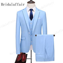 KUSON New fashion sky blue suit for men 3 pieces notch Lapel Flat Slim fit tuxedo Blazer sets groom for wedding graduation party 2024 - buy cheap