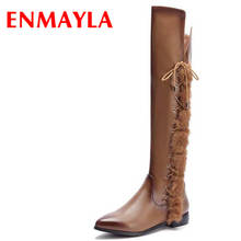 ENMAYLA Knee High Boots Women Flats Lace-up Boot Winter Fur Pointed Toe Zip Boots For Women New Knight Boots Big Size 34-39 2024 - buy cheap