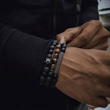 Pulsera de lujo con cuentas de piedra para hombre, conjunto de pulsera con corona de circonita cúbica a la moda, regalo de joyería, 8mm, 3 unids/lote, novedad de 2020 2024 - compra barato
