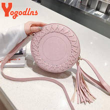 Yogodlns 2022 Women shoulder bag round Weave bag female handbag small crossbody bags for Girls PU leather tassel purse 2024 - buy cheap