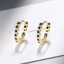 Vintage Black Crystal Zircon Earrings Female Antique Gold Silver Color Hoop Earrings For Women Cute Round Stone Wedding Earrings 2024 - buy cheap